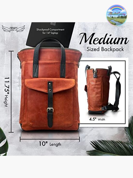 Leather Laptop Backpack for Women, Casual Daypack, Tan Pull-up Leather, Medium main image 5